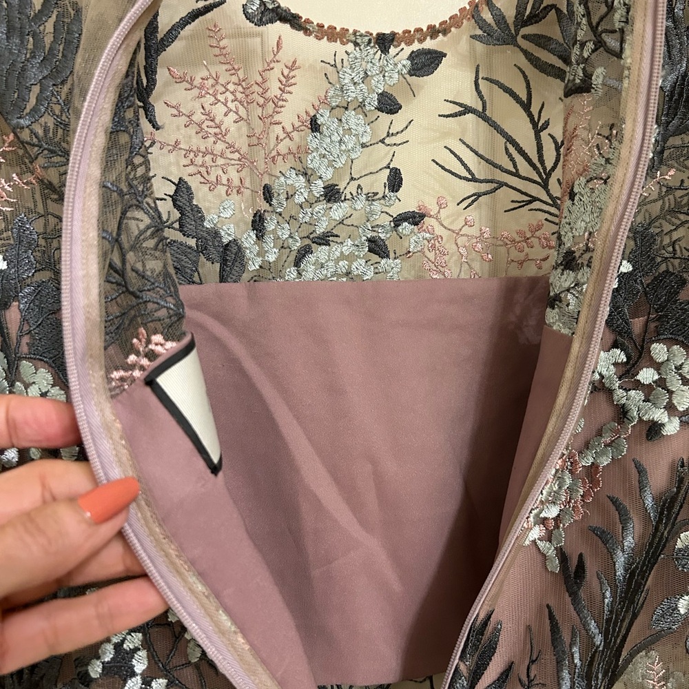 ALEXIS Floral Embroidered Crew Neck Romper, Dusty Rose, Pale Blue, Sz S - Picture 15 of 16